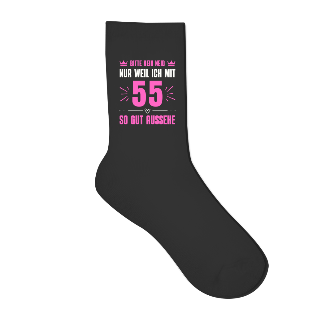 Socken "Bitte kein Neid, nur weil ich mit 55" (Pinkes Motiv)