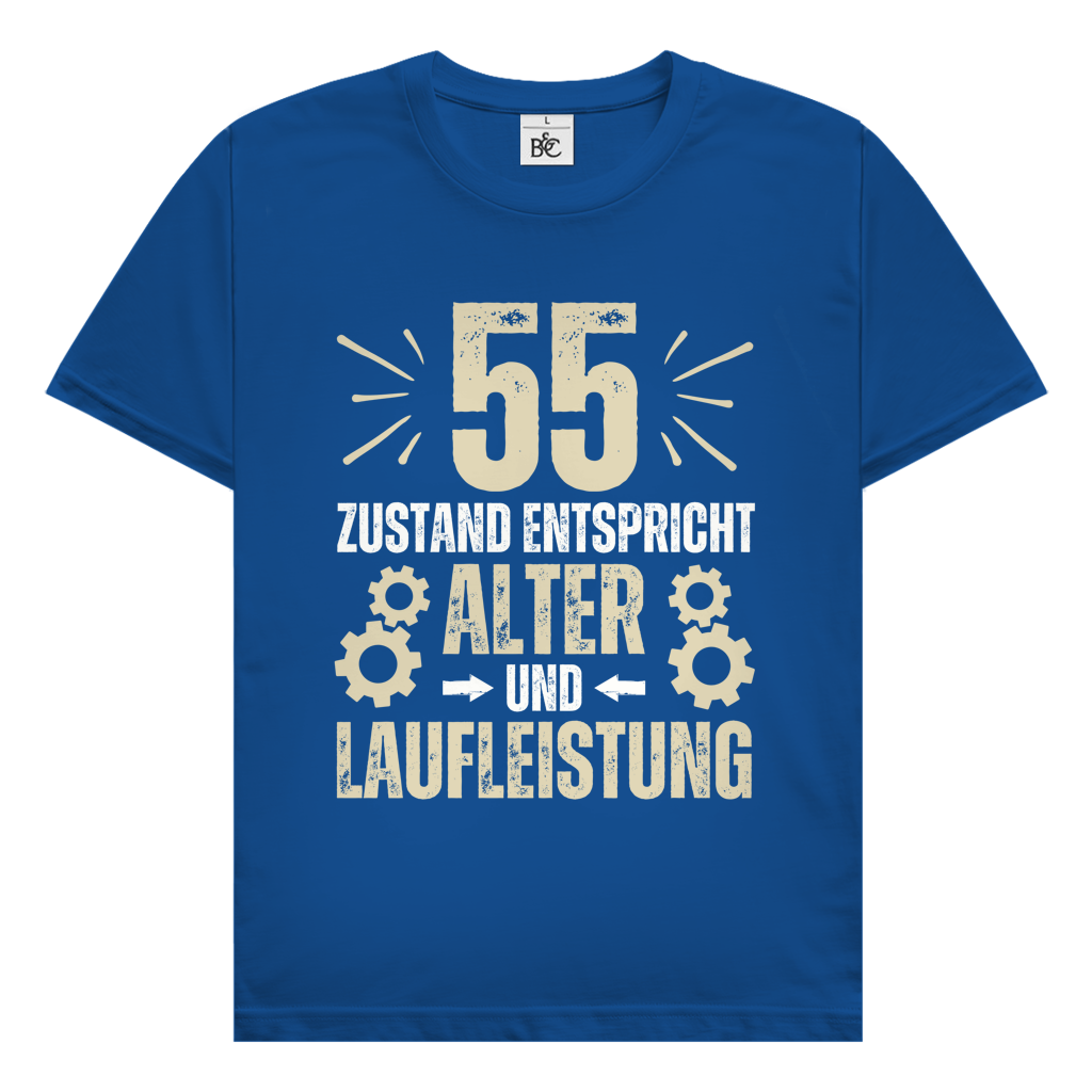 Herren T-Shirt "55 - Zustand entspricht Alter und Laufleistung" Blau