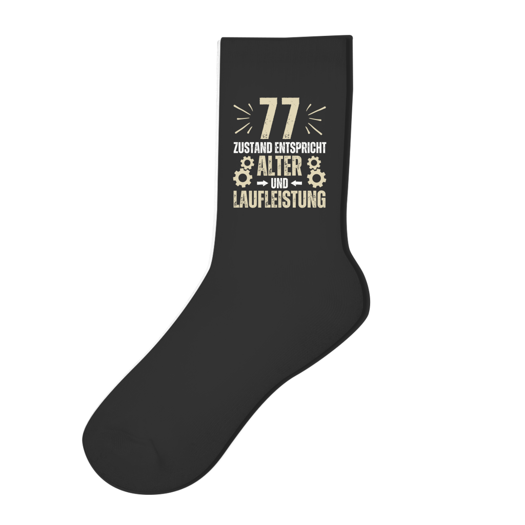 Socken "77 - Zustand entspricht Alter und Laufleistung"