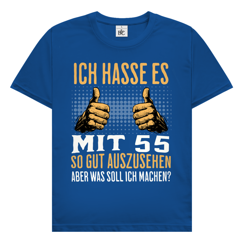 Herren T-Shirt 55. Geburtstag "Ich hasse es mit 55 so gut auszusehen" blau