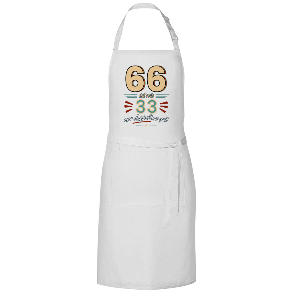 Grillschürze "66 ist wie 33, nur doppelt so gut" (Retro) weiß