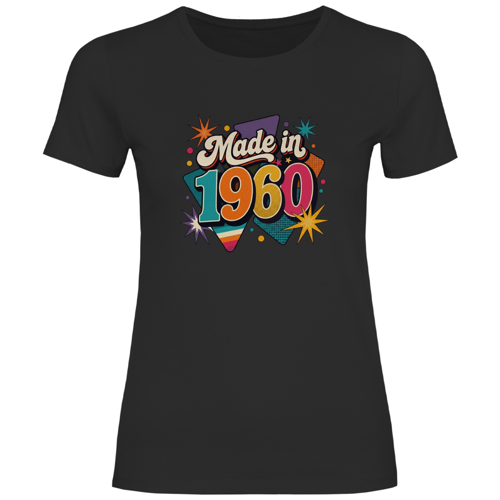 Damen T-Shirt "Made in 1960" (Retro-Sterne) schwarz