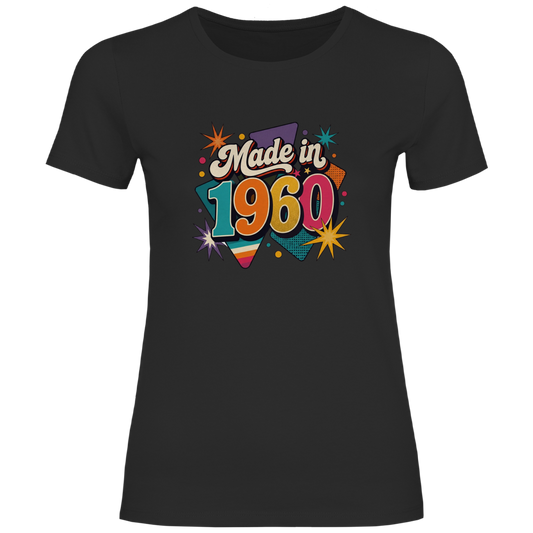 Damen T-Shirt "Made in 1960" (Retro-Sterne) schwarz