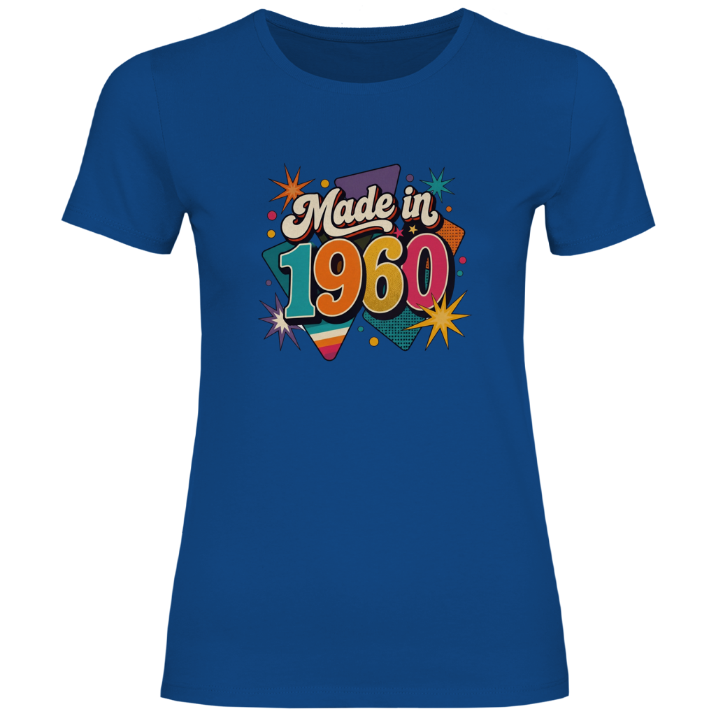 Damen T-Shirt "Made in 1960" (Retro-Sterne) blau
