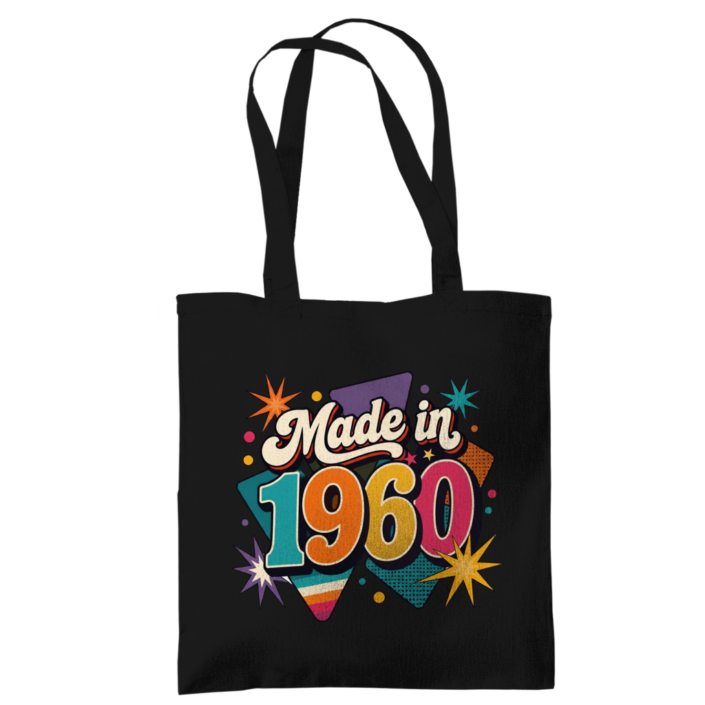 Tragetasche "Made in 1960" (Retro-Sterne) schwarz
