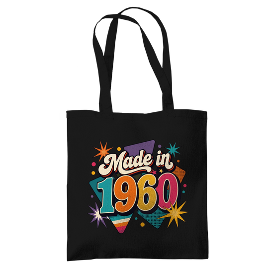Tragetasche "Made in 1960" (Retro-Sterne) schwarz