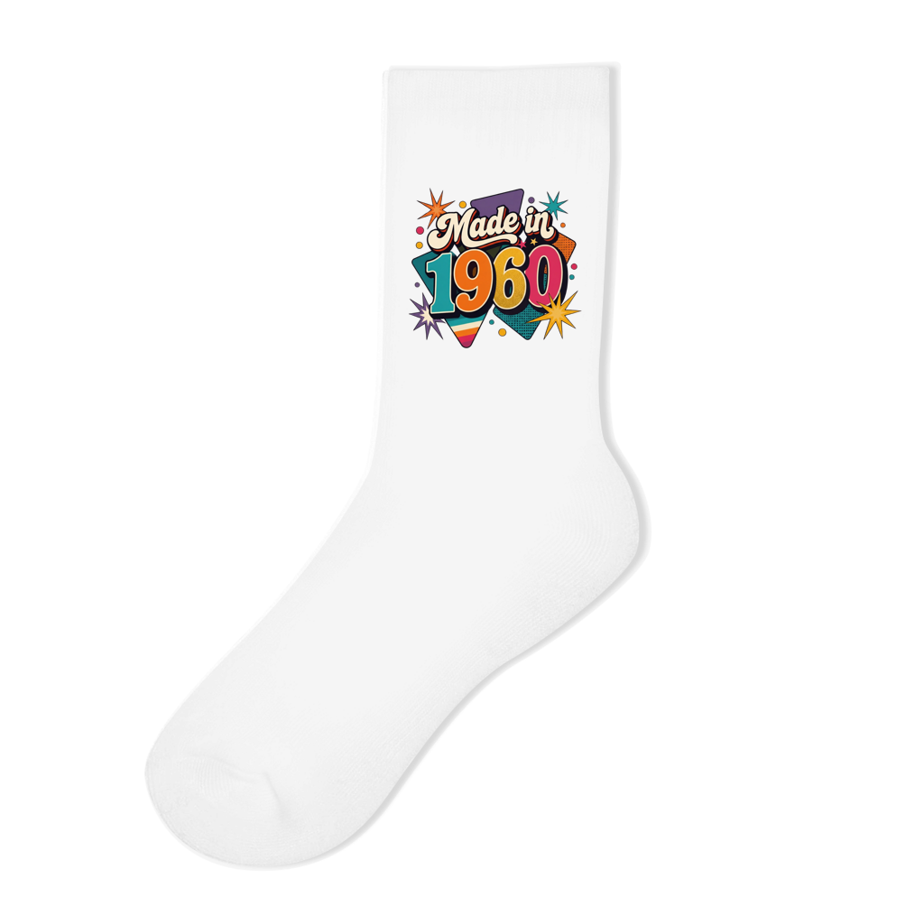 Socken "Made in 1960" (Retro-Sterne) weiß