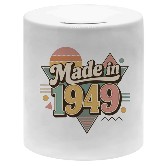 Spardose "Made in 1949" (Retro-Motiv)