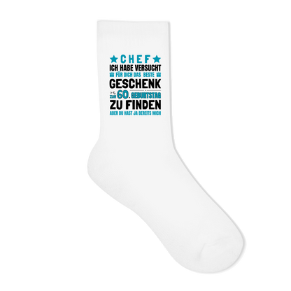 Socken "Chef - Das beste Geschenk zum 60. Geburtstag gefunden" Rückseite