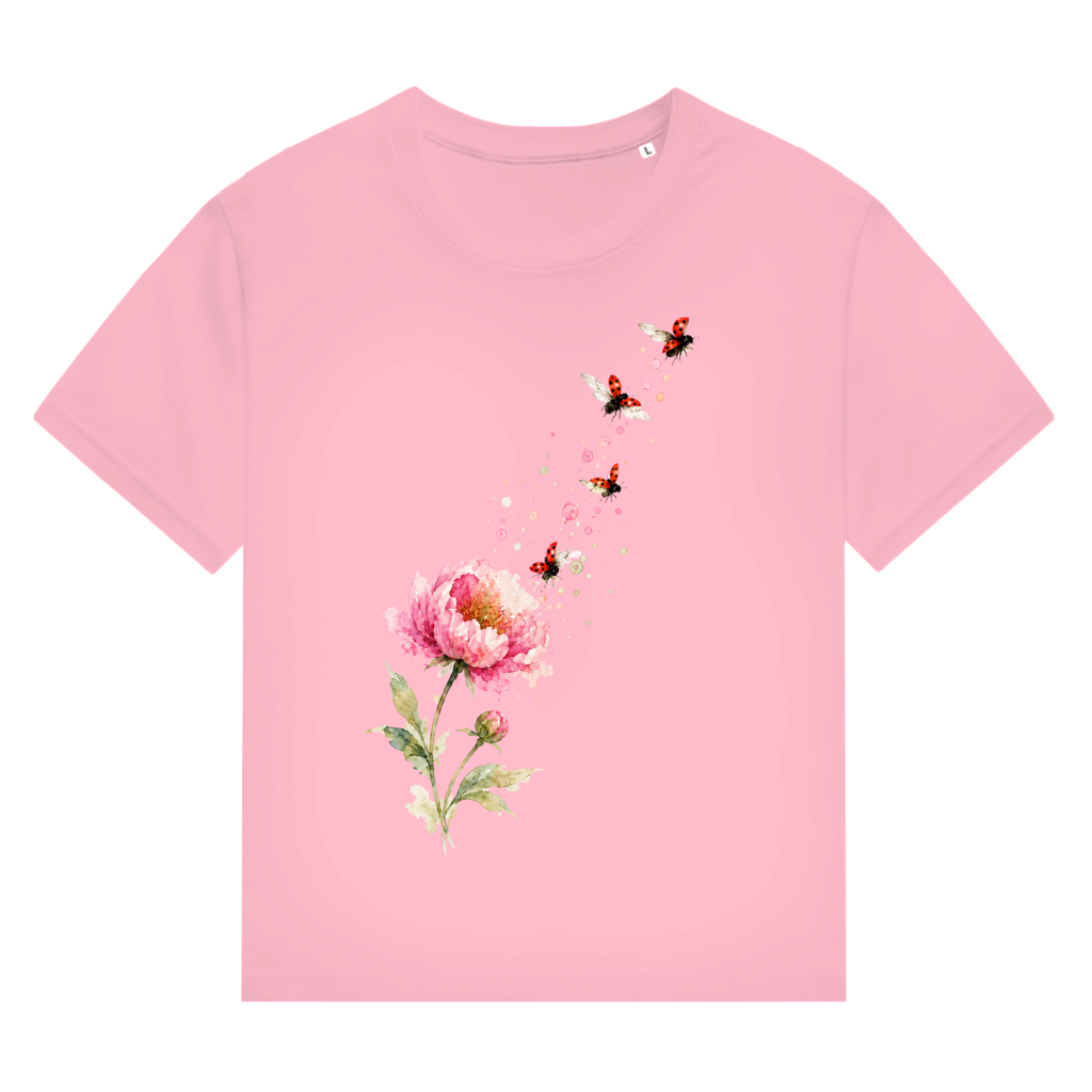 Damen T-Shirt "Blume mit Marienkäfern"
