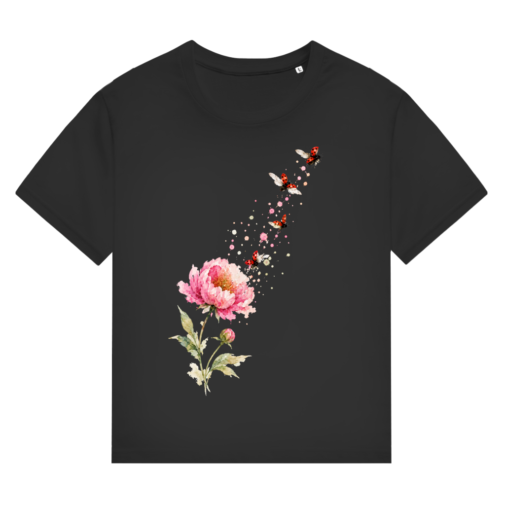 Damen T-Shirt "Blume mit Marienkäfern"