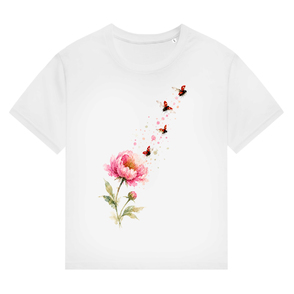 Damen T-Shirt "Blume mit Marienkäfern"