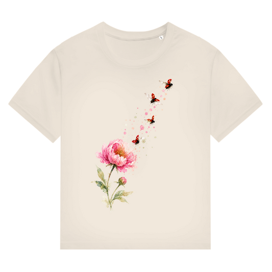 Damen T-Shirt "Blume mit Marienkäfern"