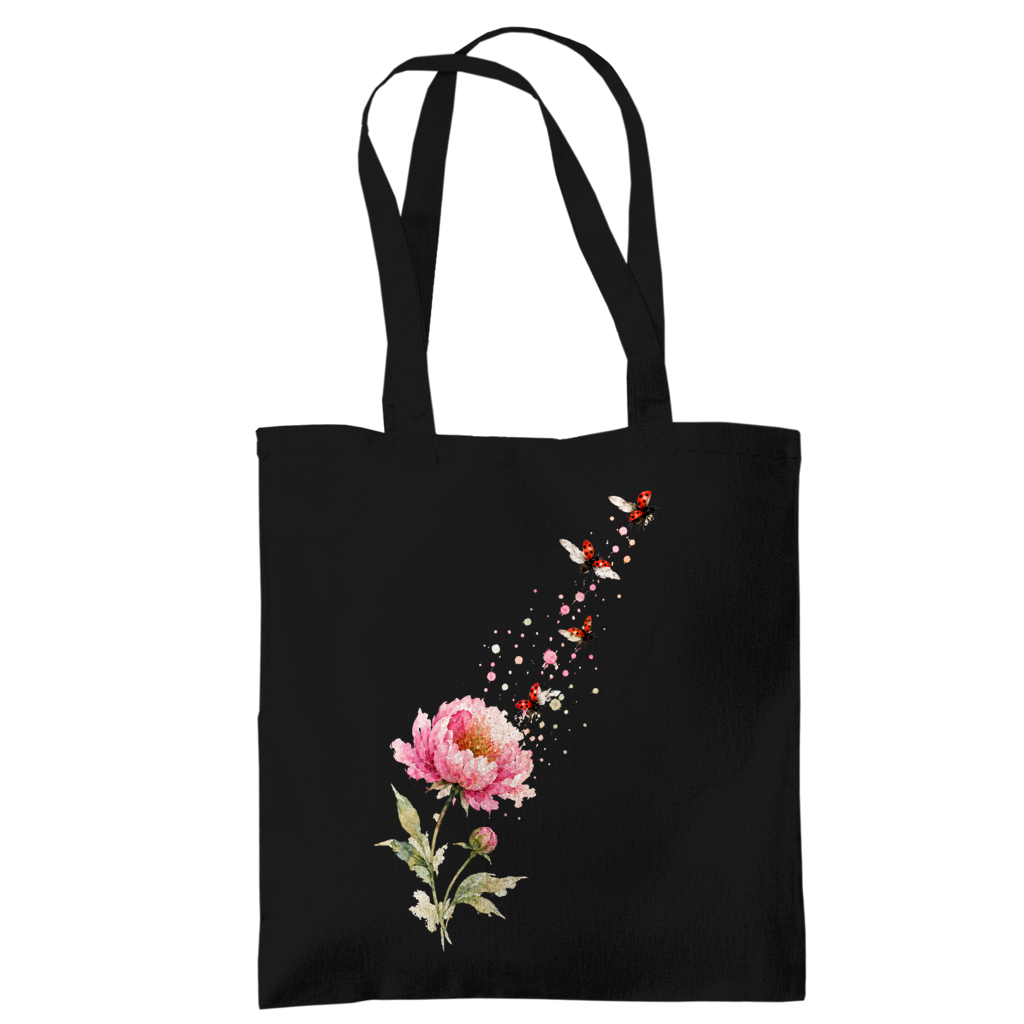 Tragetasche "Blume mit Marienkäfern" schwarz