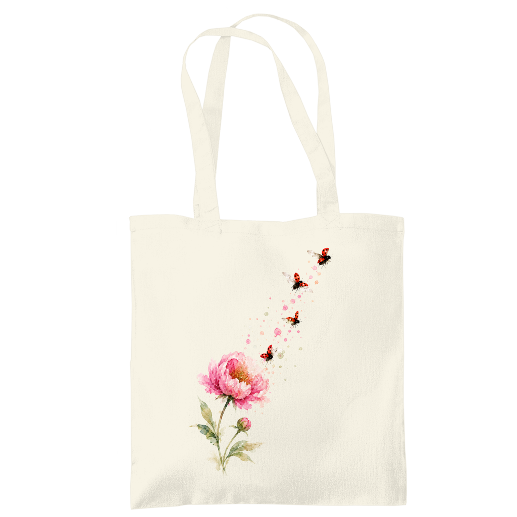 Tragetasche "Blume mit Marienkäfern" beige