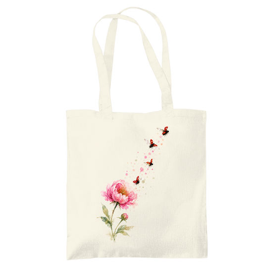 Tragetasche "Blume mit Marienkäfern" beige