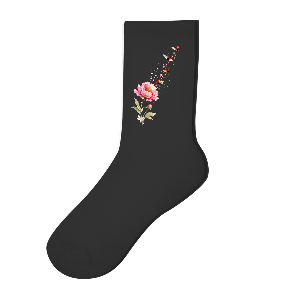 Socken "Blume mit Marienkäfern" schwarz