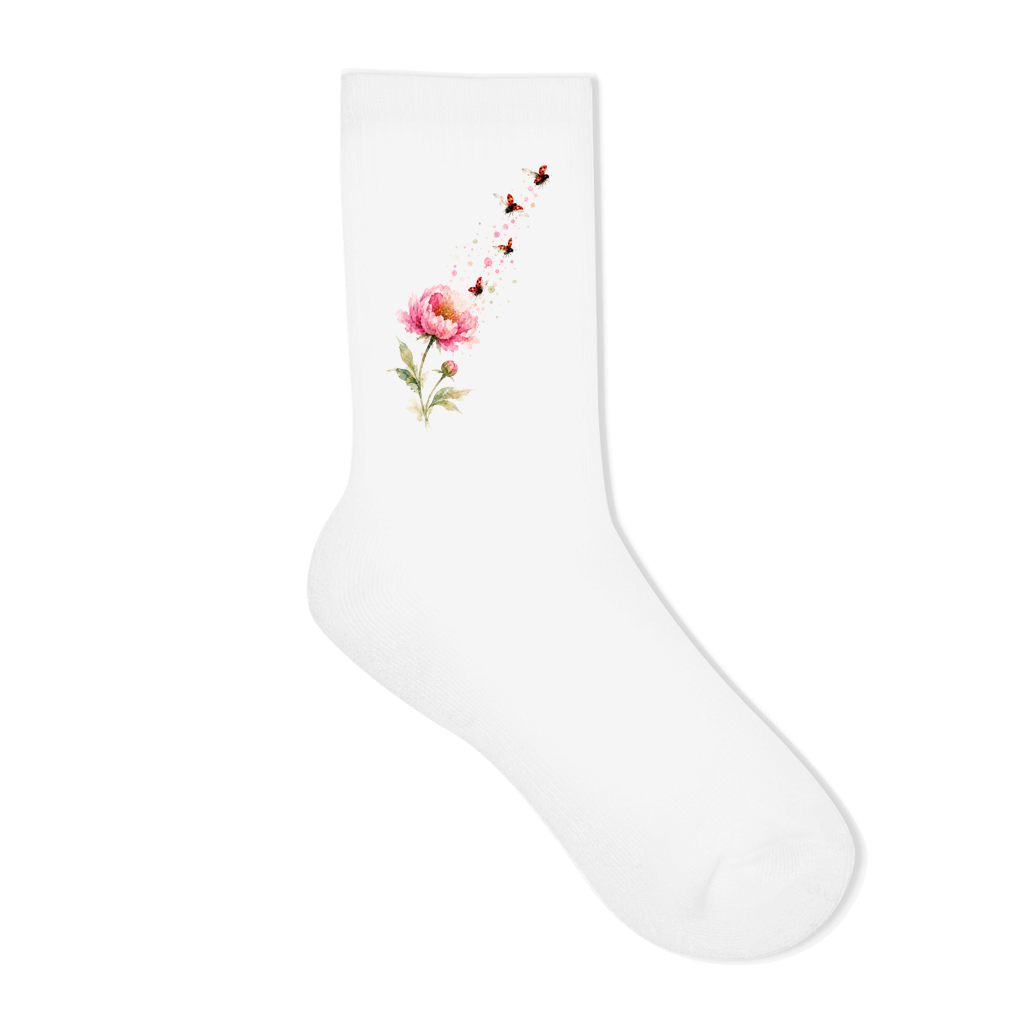 Socken "Blume mit Marienkäfern" weiß Rückseite