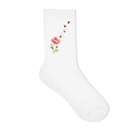 Socken "Blume mit Marienkäfern" weiß Rückseite