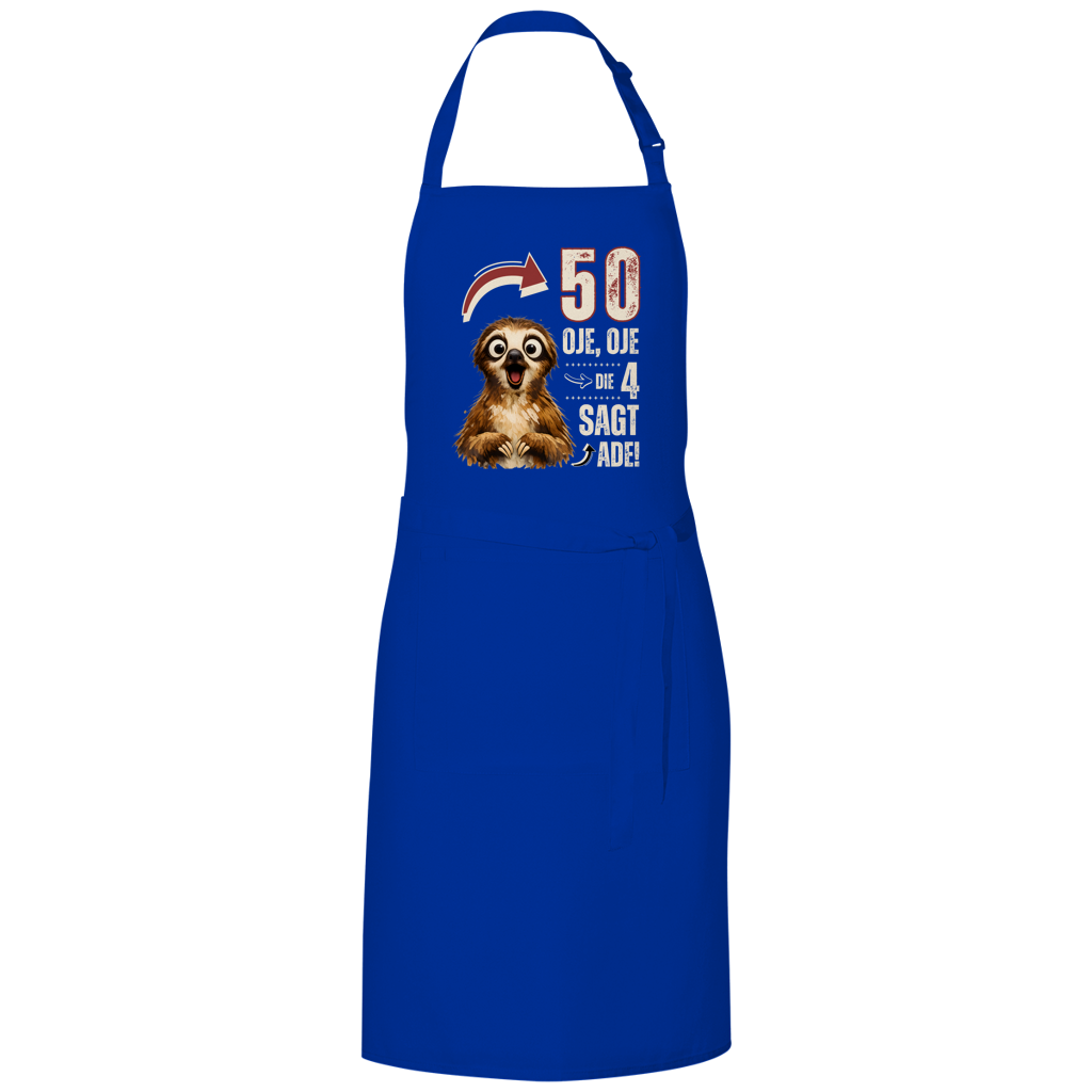 Grillschürze 50. Geburtstag "50 - Oje, Oje, die 4 sagt ade!" blau