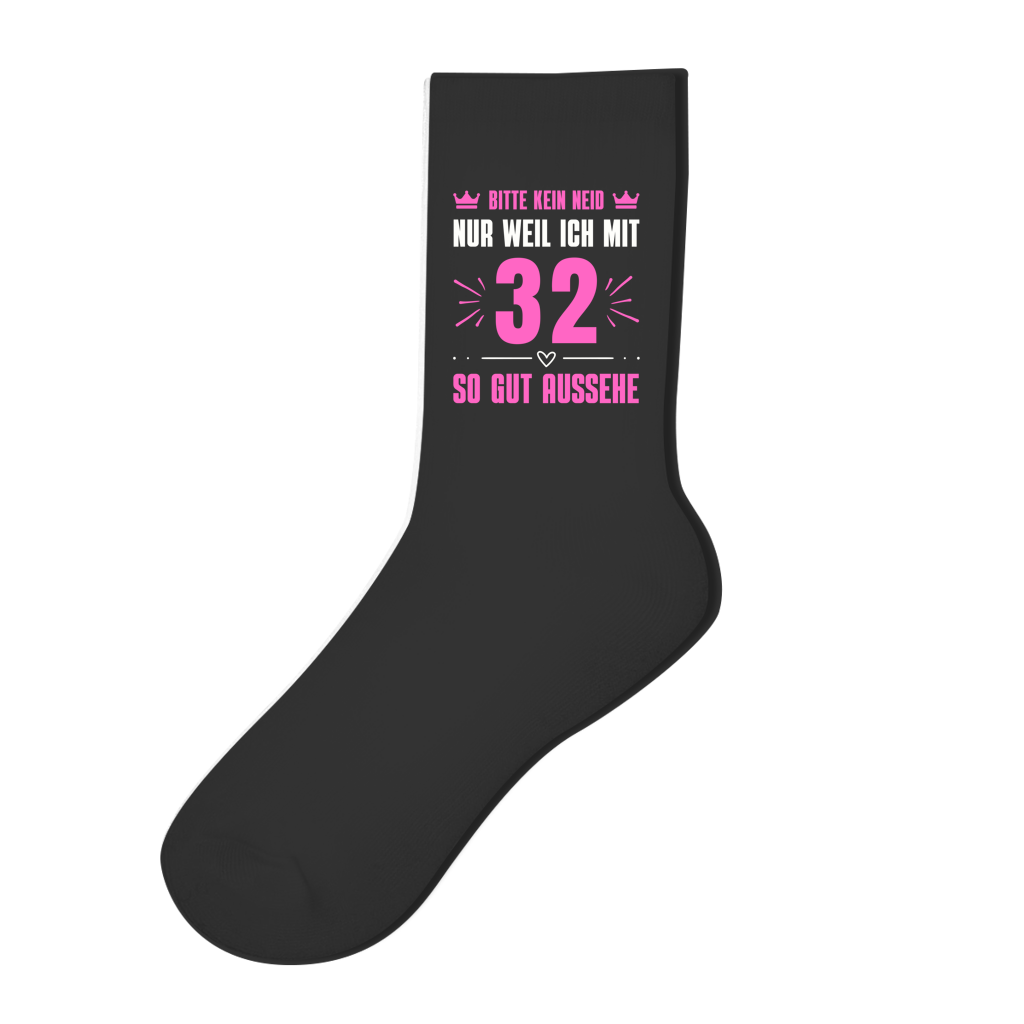 Socken "Bitte kein Neid, nur weil ich mit 32" (Pinkes Motiv)