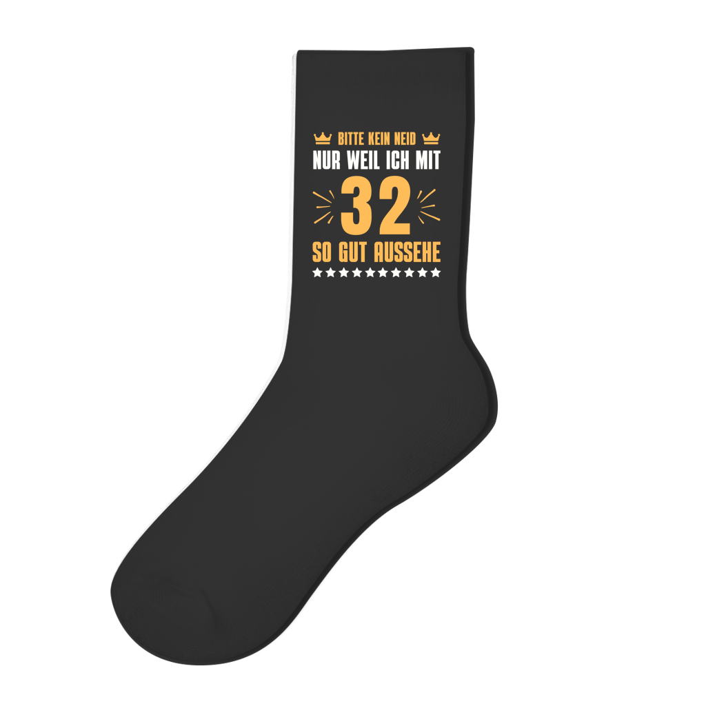 Socken "Bitte kein Neid, nur weil ich mit 32" (Orangenes Motiv)