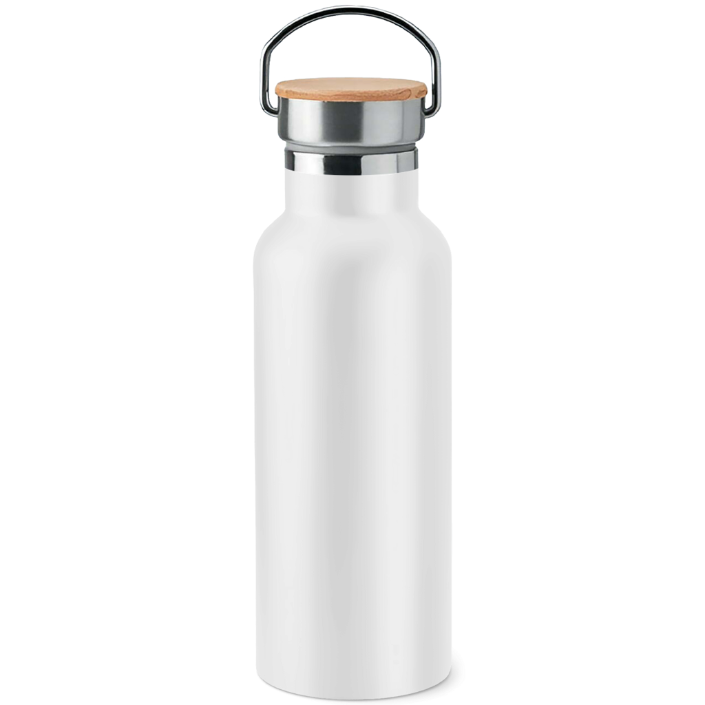 Edelstahl-Trinkflasche mit Bambusdeckel "Ich bin nicht 38 - Ich bin 18 mit 20 Jahren Erfahrung"