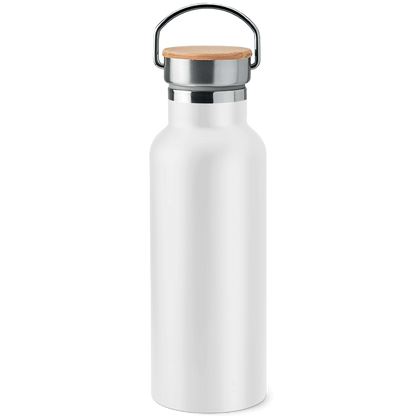 Edelstahl-Trinkflasche mit Bambusdeckel "Ich bin nicht 38 - Ich bin 18 mit 20 Jahren Erfahrung"
