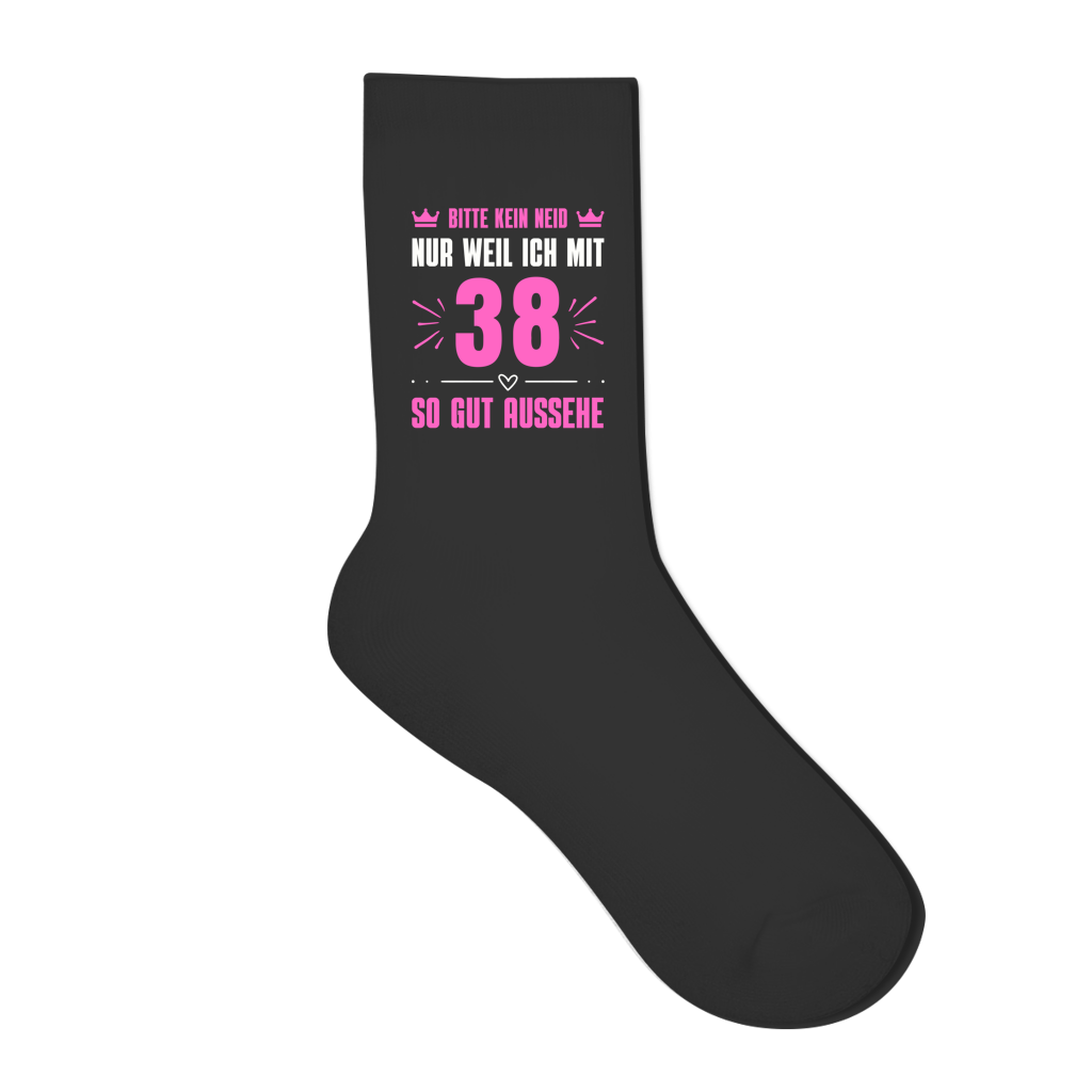 Socken "Bitte kein Neid, nur weil ich mit 38" (Pinkes Motiv)