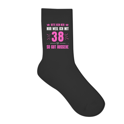 Socken "Bitte kein Neid, nur weil ich mit 38" (Pinkes Motiv)