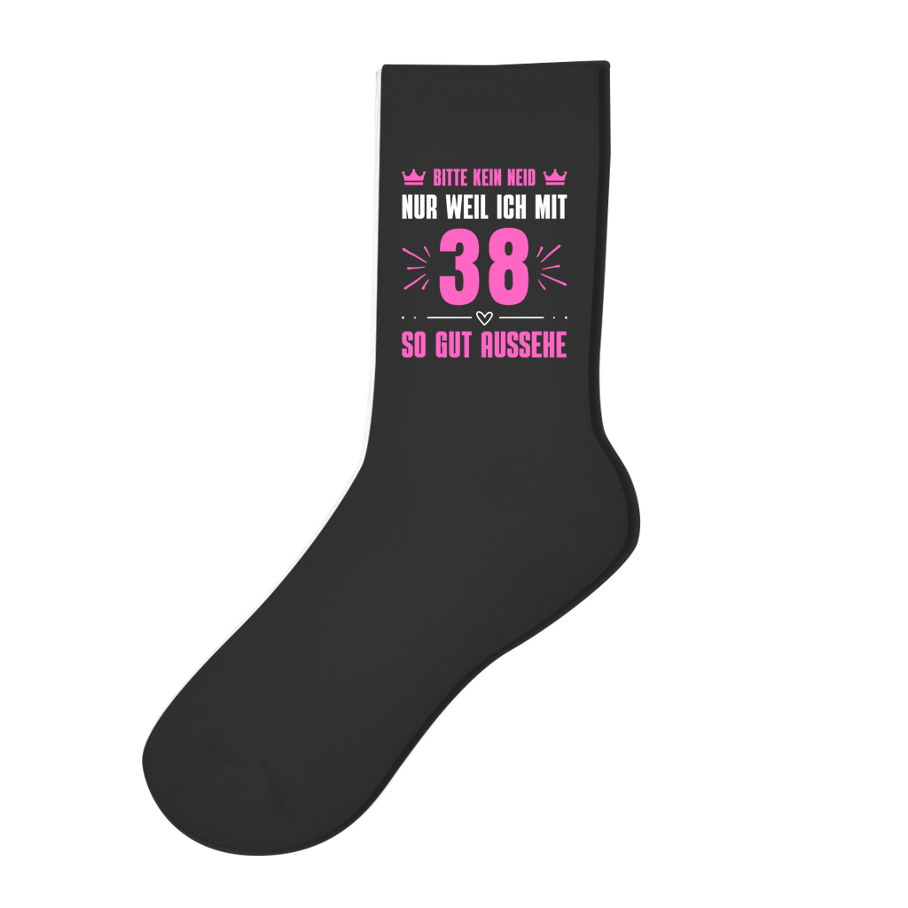 Socken "Bitte kein Neid, nur weil ich mit 38" (Pinkes Motiv)