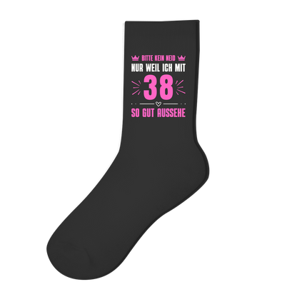 Socken "Bitte kein Neid, nur weil ich mit 38" (Pinkes Motiv)