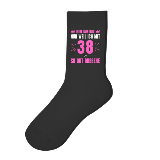 Socken "Bitte kein Neid, nur weil ich mit 38" (Pinkes Motiv)