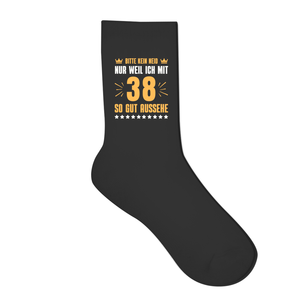 Socken "Bitte kein Neid, nur weil ich mit 38" (Orangenes Motiv)