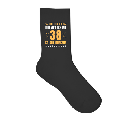 Socken "Bitte kein Neid, nur weil ich mit 38" (Orangenes Motiv)