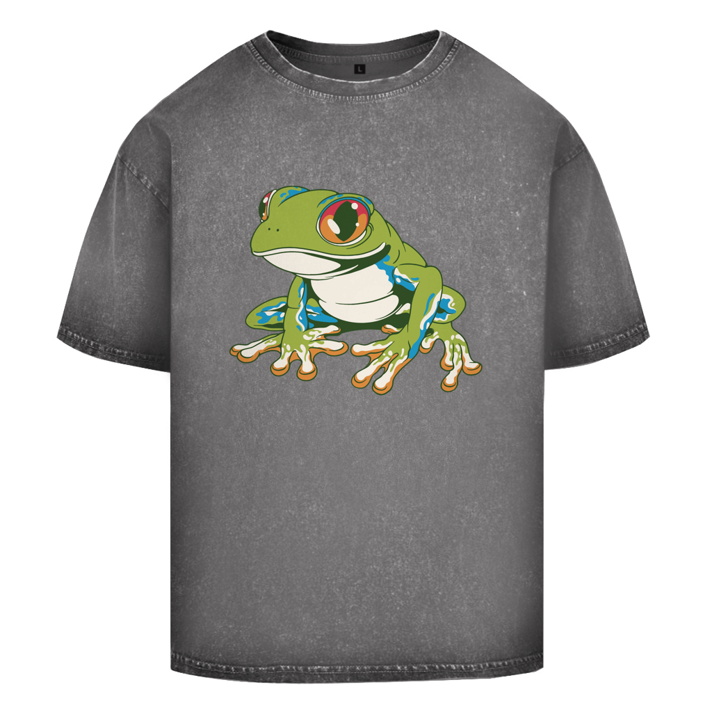 Oversize Washed T-Shirt "Frosch mit roten Augen"