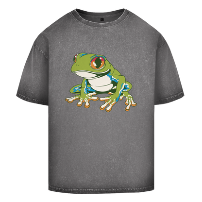 Oversize Washed T-Shirt "Frosch mit roten Augen"