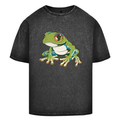 Oversize Washed T-Shirt "Frosch mit roten Augen"