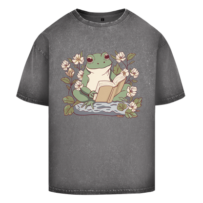 Oversize Washed T-Shirt "Frosch liest Buch"