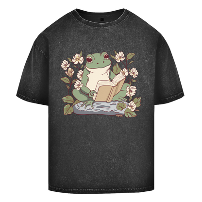 Oversize Washed T-Shirt "Frosch liest Buch"