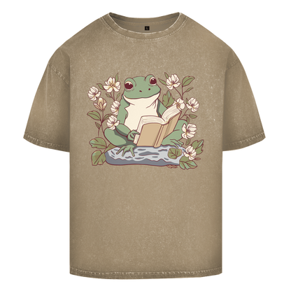 Oversize Washed T-Shirt "Frosch liest Buch"