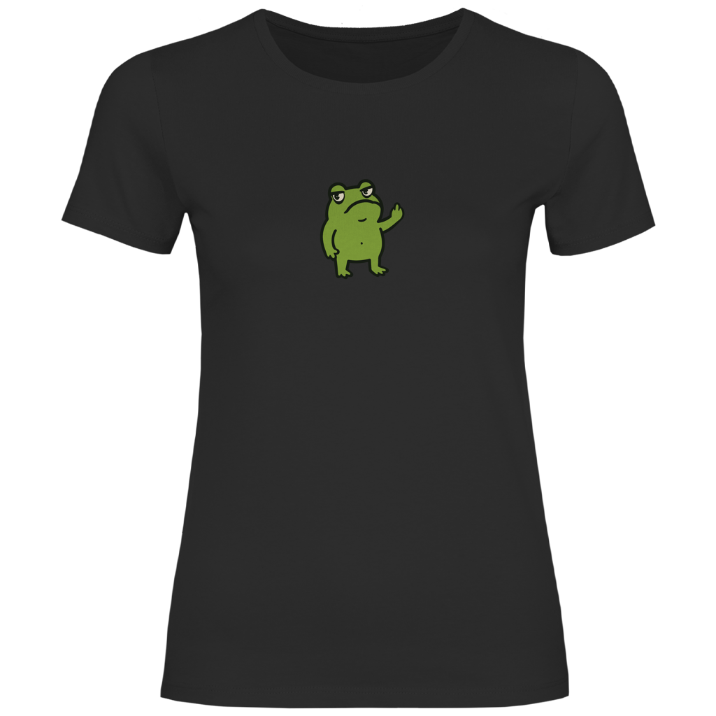Damen T-Shirt "Lustiger Frosch zeigt Mittelfinger" schwarz