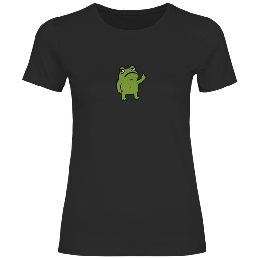 Damen T-Shirt "Lustiger Frosch zeigt Mittelfinger" schwarz