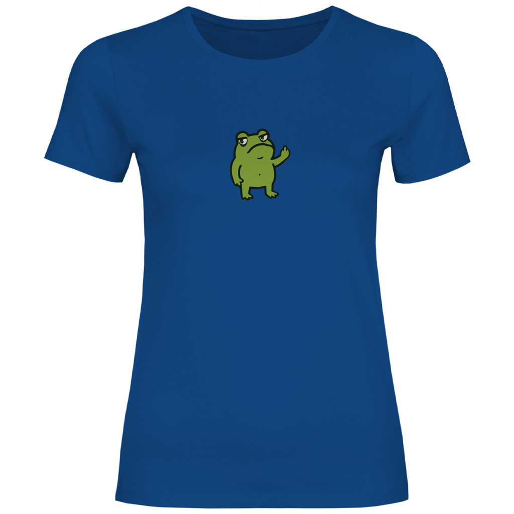 Damen T-Shirt "Lustiger Frosch zeigt Mittelfinger" blau
