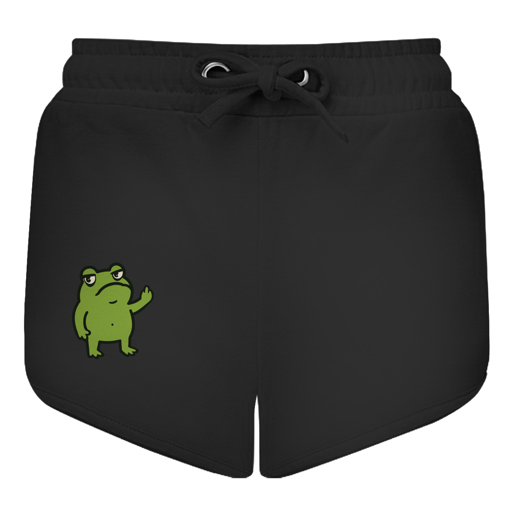 Damen Retro Shorts "Lustiger Frosch zeigt Mittelfinger" schwarz