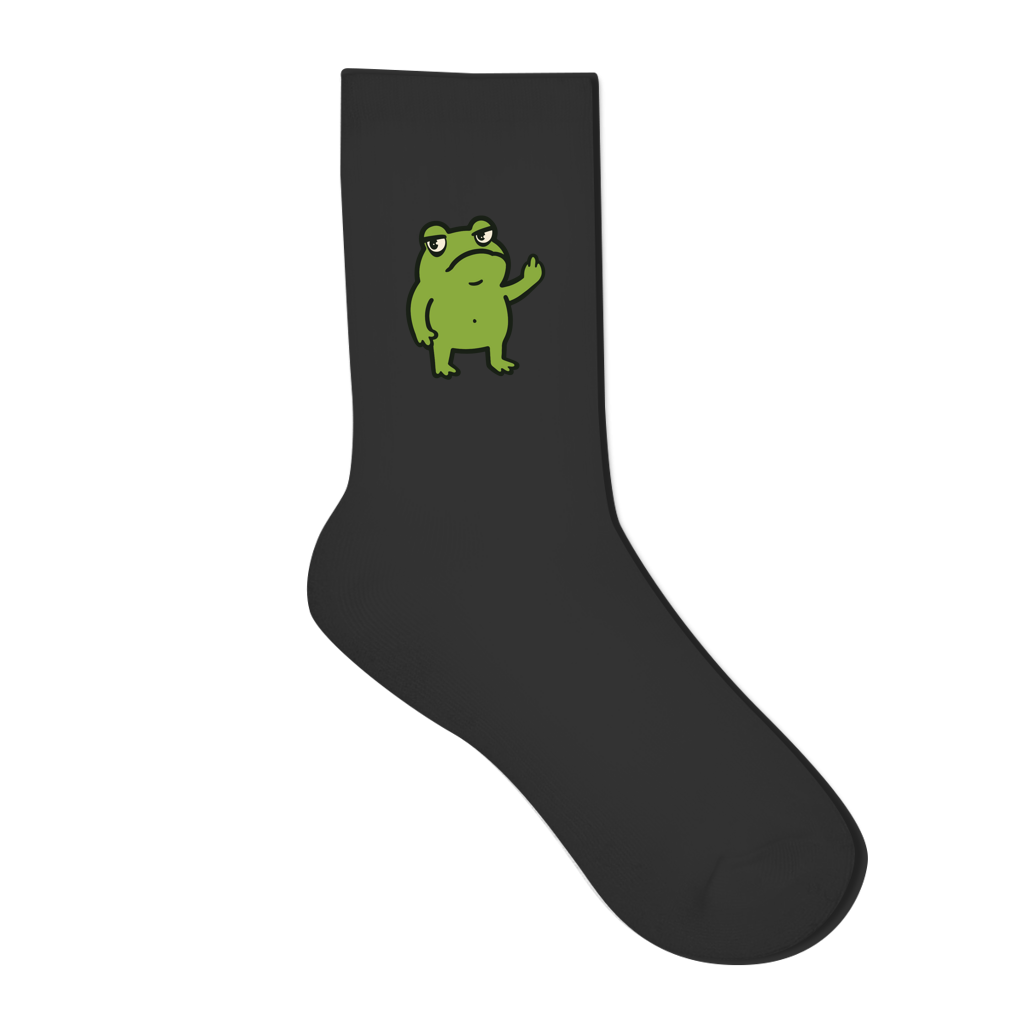 Socken "Lustiger Frosch zeigt Mittelfinger" schwarz Rückseite