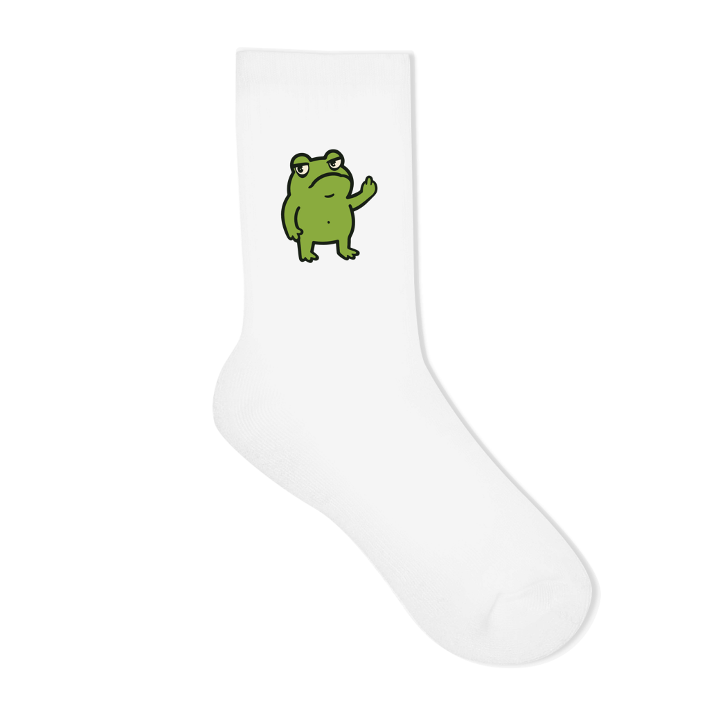 Socken "Lustiger Frosch zeigt Mittelfinger" weiß Rückseite