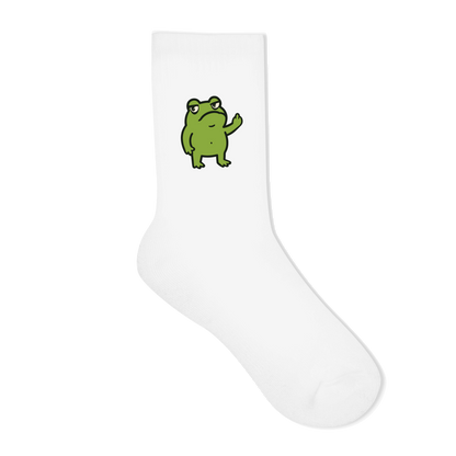 Socken "Lustiger Frosch zeigt Mittelfinger" weiß Rückseite