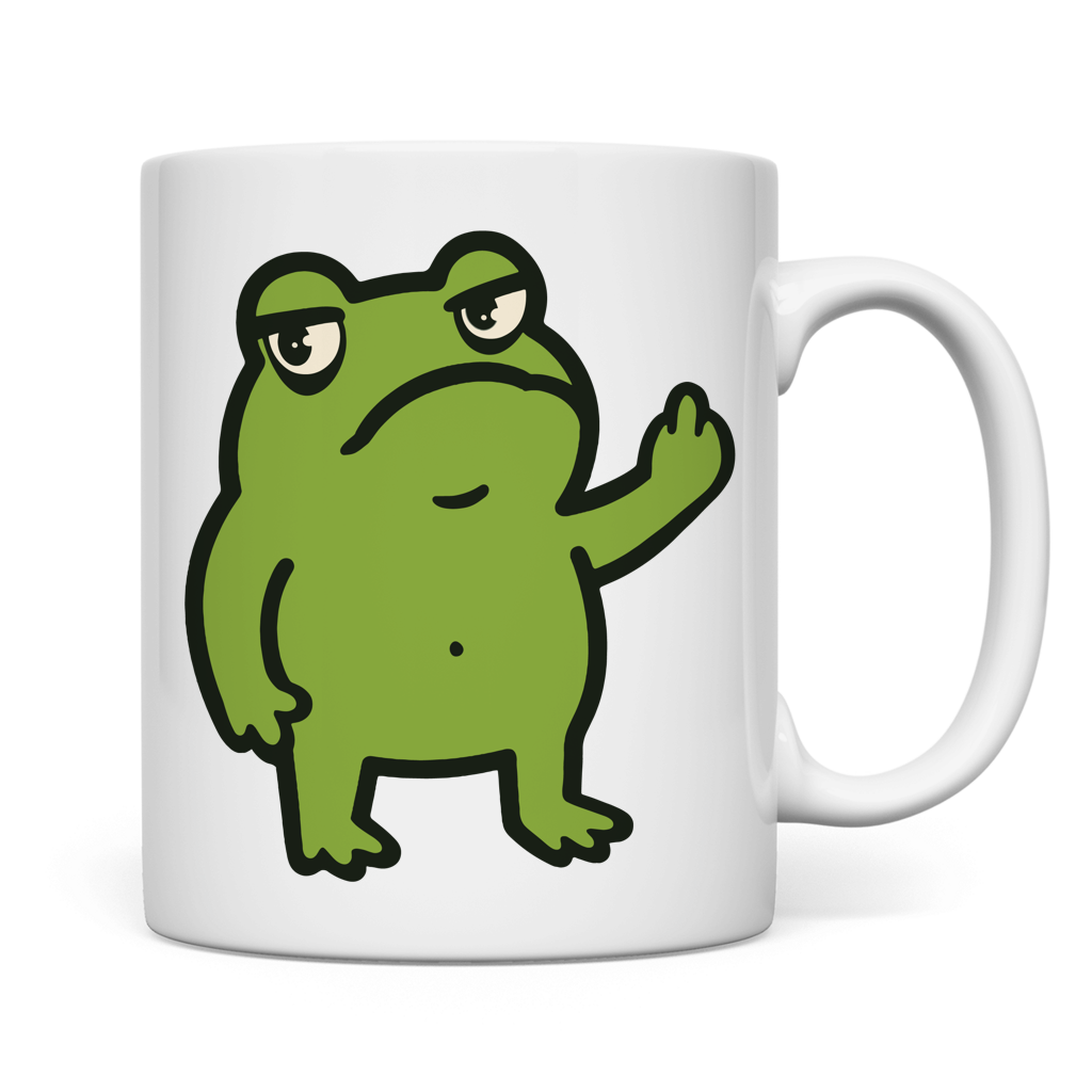 Tasse "Lustiger Frosch zeigt Mittelfinger" Rückseite