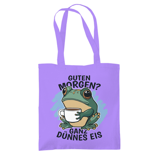 Tragetasche "Guten Morgen? Ganz dünnes Eis!" (Froschmotiv) Lila